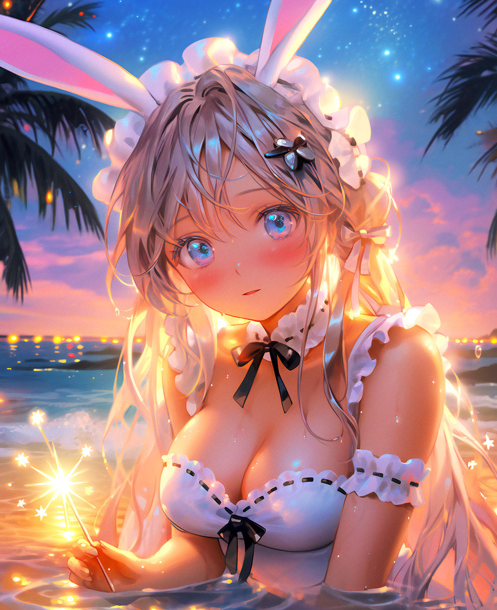 Sparktide Dreams: Anime Beach Bunny Illumina Digital Art - Infinite Visibility