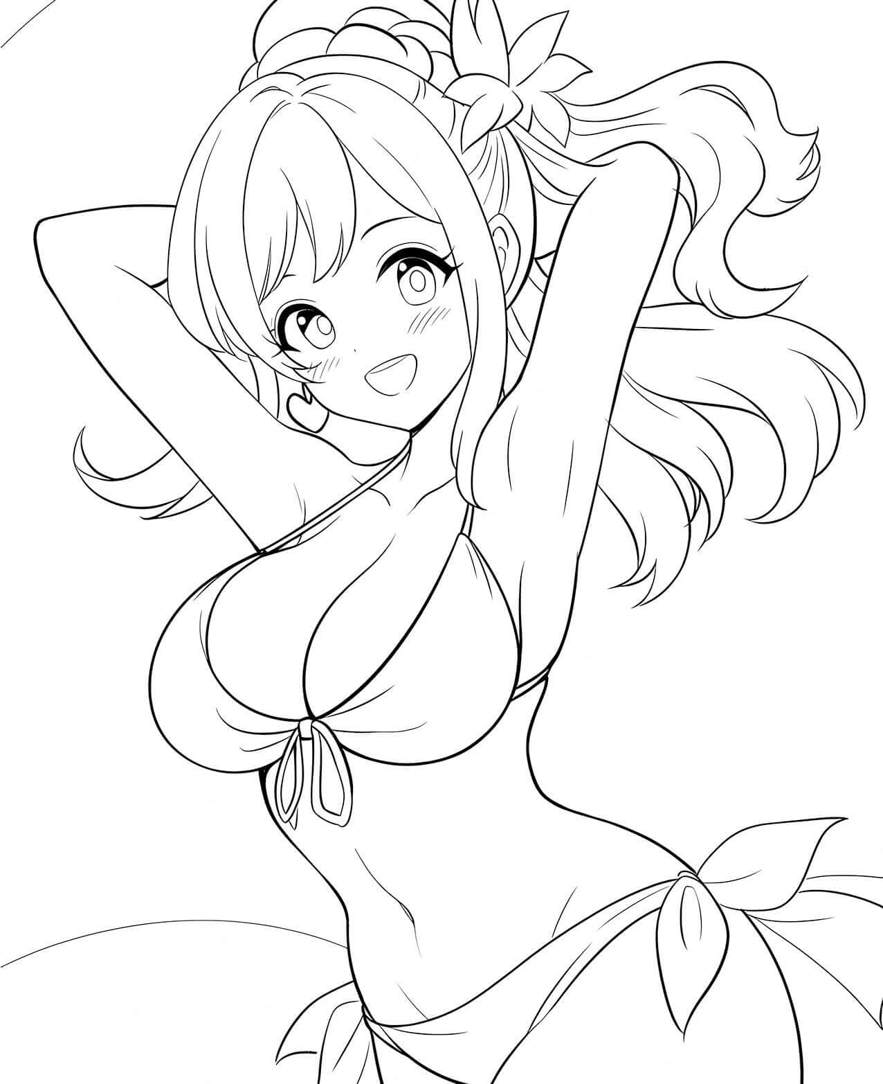 Sunshine Smile Anime Girl Beach Coloring Page - Infinite Visibility