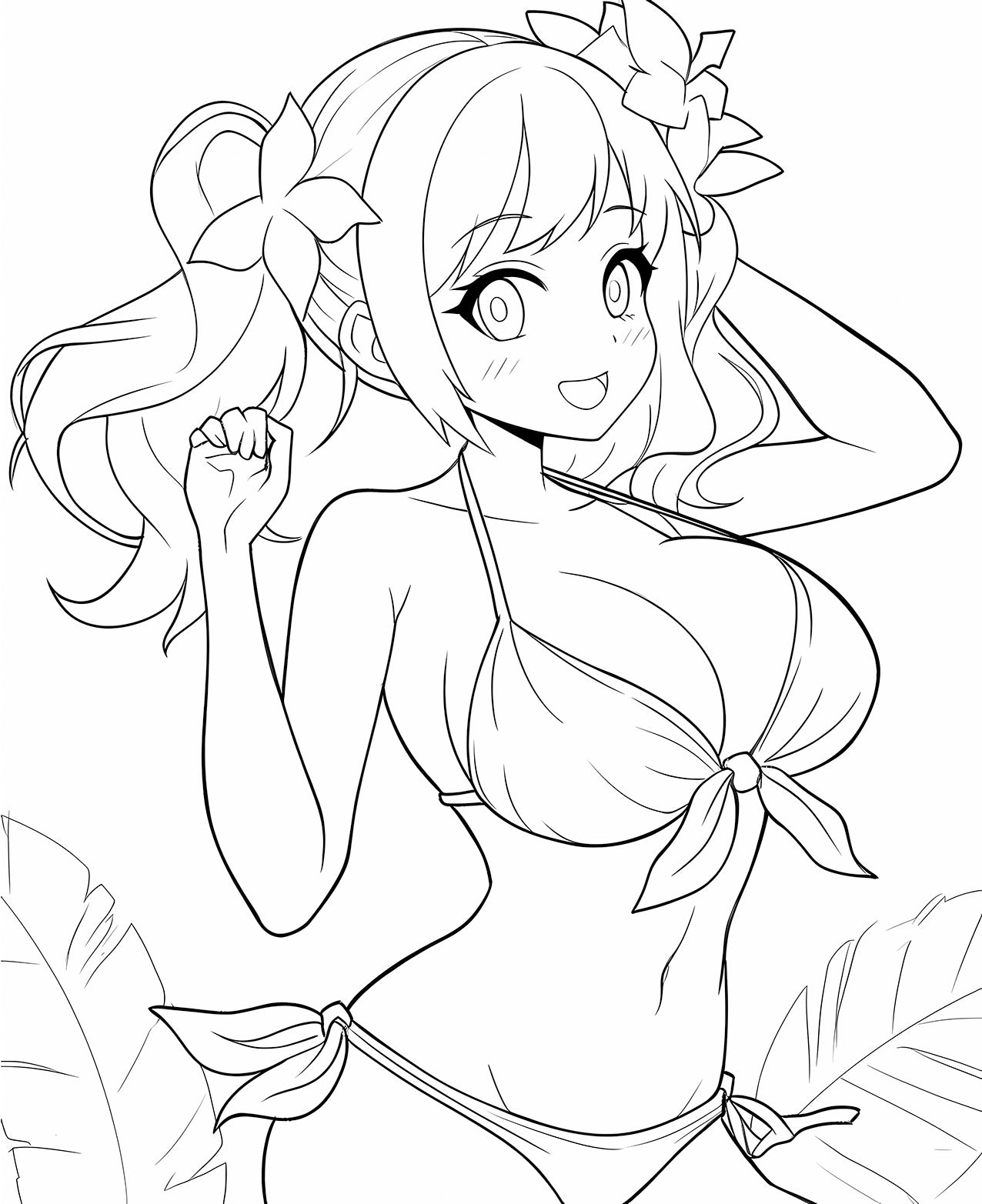 Tropical Breeze Anime Beach Girl Coloring Page - Infinite Visibility