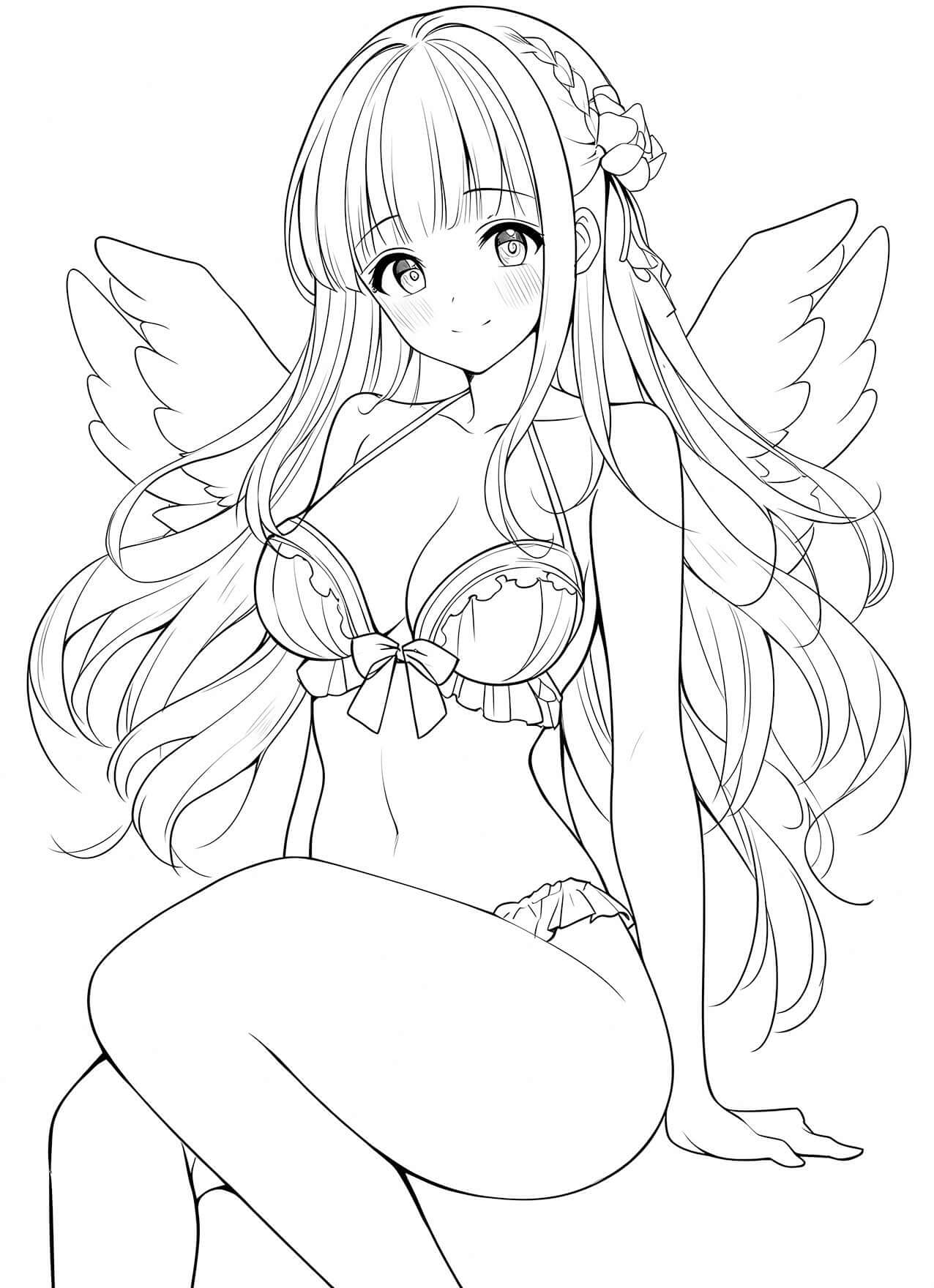 Whispers of Icarus: An Anime Fallen Angel Coloring Page